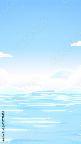 Fototapeta Cartoon sea with shining water surface. 3d rendering picture. (vertical)