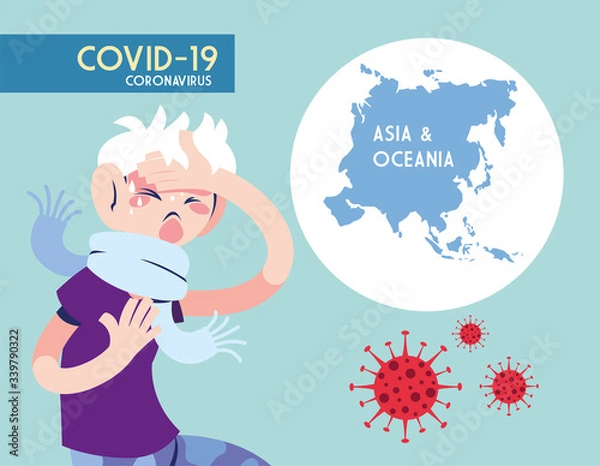 Fototapeta asia and oceania map with the propagation of the covid 19