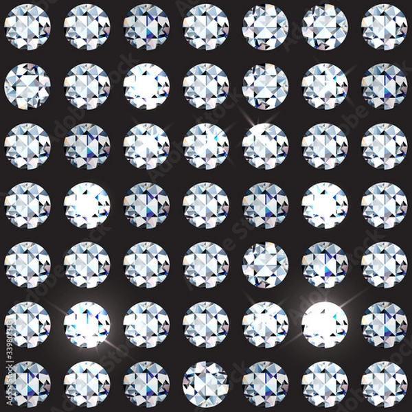 Obraz Beautiful rich seamless pattern of rhinestones and diamond with sparkles on dark background. VIP glamorous seamless. Vector illustration. EPS 10