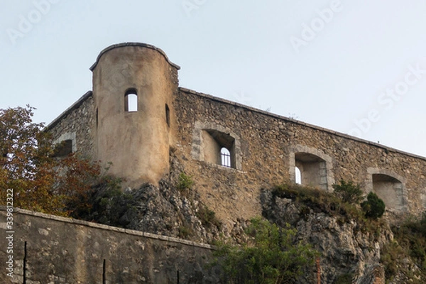 Fototapeta Fortress Vauban on top of a mountain in Entrevaux, France