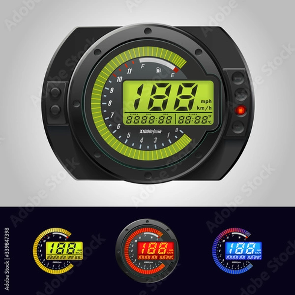Fototapeta Speedometer Motorcycle LCD-Digital Odometer Tachometer Scooter color Backlit Universal