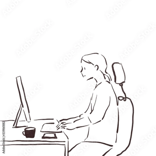 Fototapeta パソコンデスクに向かって仕事をする女性２