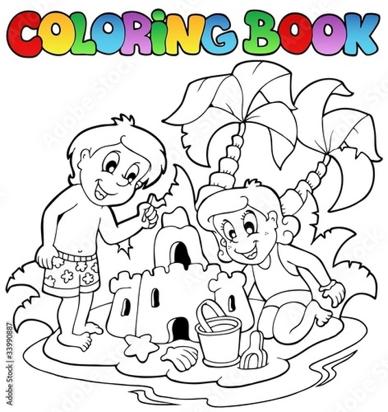 Fototapeta Coloring book with summer theme 1