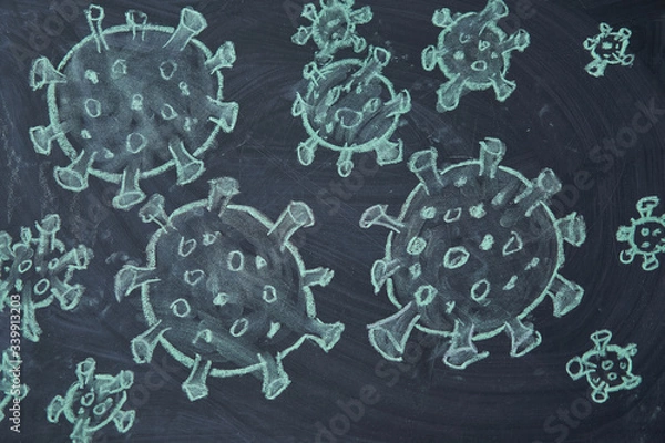 Fototapeta Outbreak Warning. written white chalk on blackboard in connection with epidemic of coronavirus worldwide.