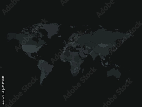 Fototapeta High detailed world map in greys colors on dark grey background.
Perfect for backgrounds, backdrop, business concepts, presentation, charts and wallpapers.