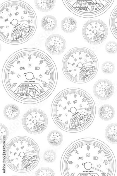 Obraz Max speed seamless pattern background icon. Flat vector illustration. Speedometer, tachometer sign symbol pattern. Speedometer pattern white line background.