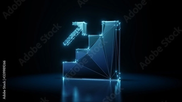 Obraz 3d rendering wireframe neon glowing symbol of promotion on black background with reflection