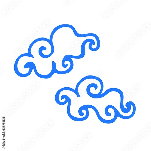 Fototapeta Clouds.  Hand drawn vector doodle illustration. Rainy, snowy weather cloud clip-art for logotype, icon, weather forecast design.