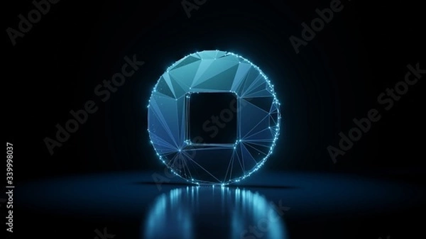 Obraz 3d rendering wireframe neon glowing symbol of stop circle on black background with reflection