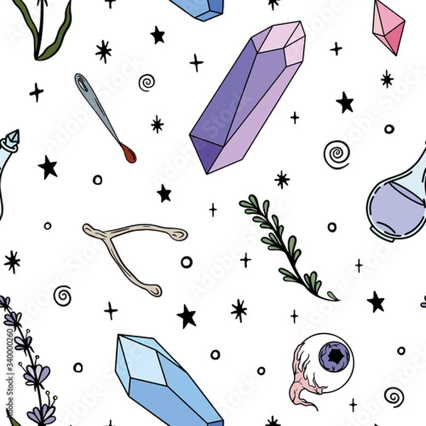 Fototapeta Vector color pattern with magic and occult drawn symbols