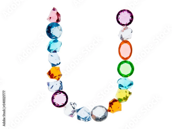 Fototapeta 宝石で作ったアルファベット　U　白背景
