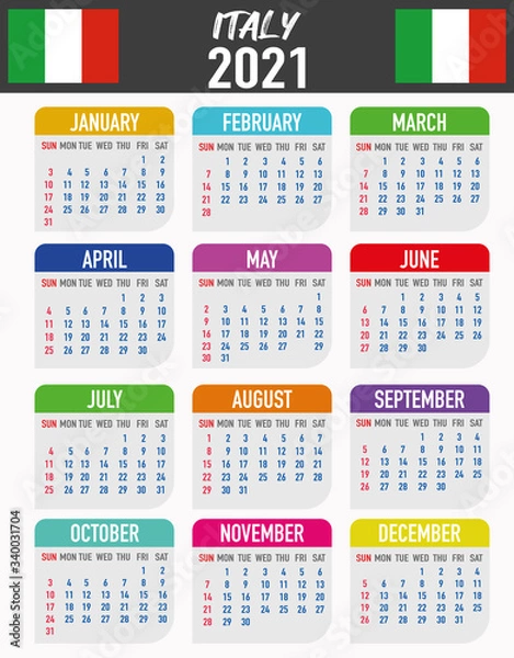 Fototapeta Italy Calendar with flag. Month, day, week. Simply flat design. Vector illustration background for desktop, business, reminder, planner