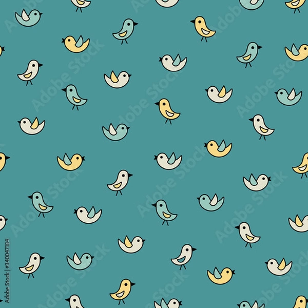 Fototapeta Lovely petrol vector pattern with little birdies