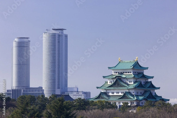 Obraz 名古屋城と高層ビル