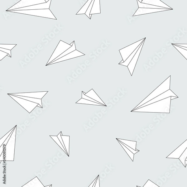 Obraz Paper planes vector seamless pattern. White on light blue background.