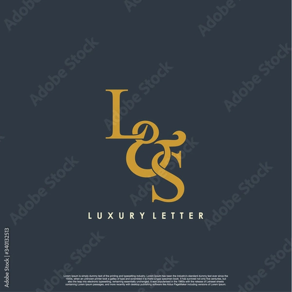 Fototapeta Initial letter L & S LS luxury art vector mark logo, gold color on black background.