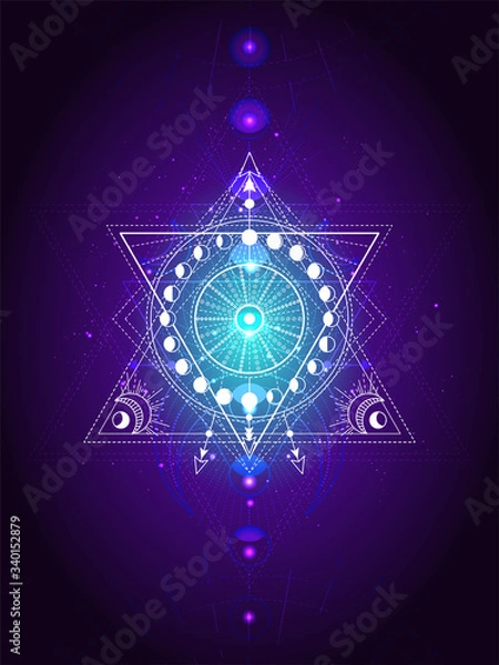 Fototapeta Vector illustration of Sacred geometry symbol on abstract background.