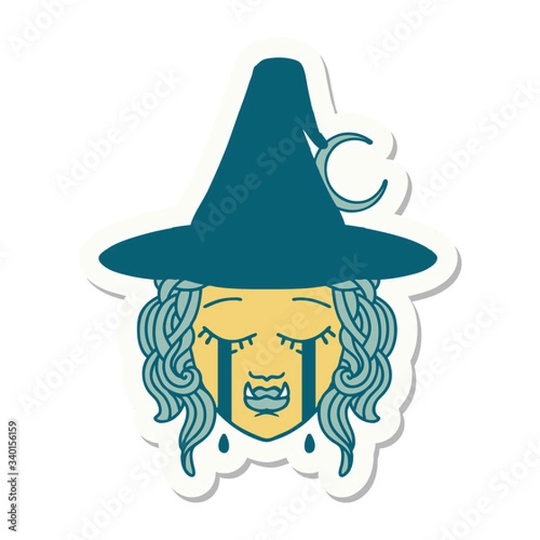 Fototapeta crying half orc witch character face sticker
