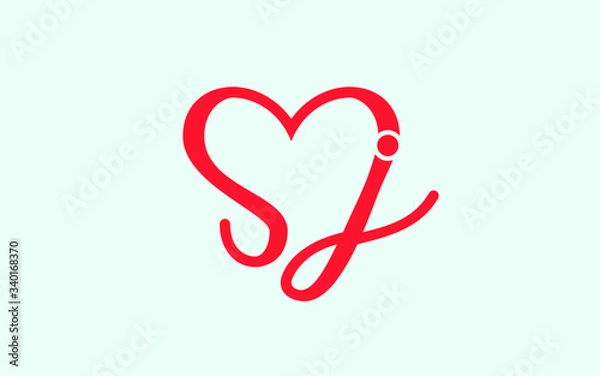 Fototapeta SJ  or JS and S, J heart shape Letter initial Logo design, Vector Template