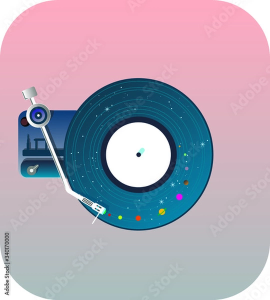 Obraz Space theme vinyl gramophone vector illustration