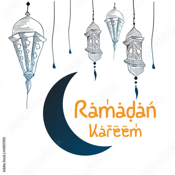 Obraz Sketch of Ramadan Lantern with grunge Background. Vector Illustration