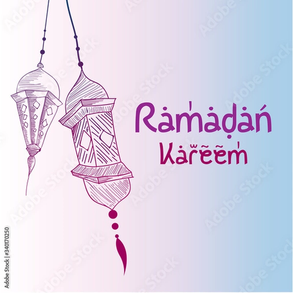 Fototapeta Ramadan Mubarak Greeting Card design with lantern vector Illustration. Lantern Flat Illustration. Ramadan Kareem. Flat Illustration.