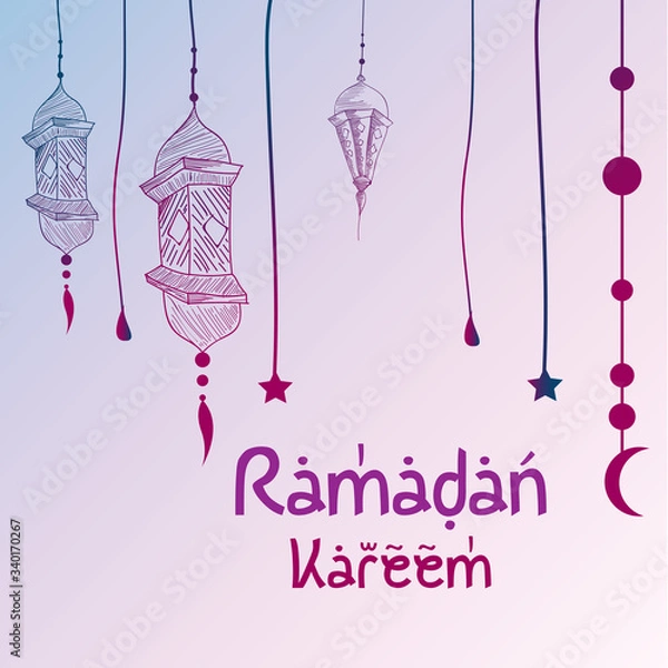 Fototapeta Ramadan Mubarak Greeting Card design with lantern vector Illustration. Lantern Flat Illustration. Ramadan Kareem. Flat Illustration.