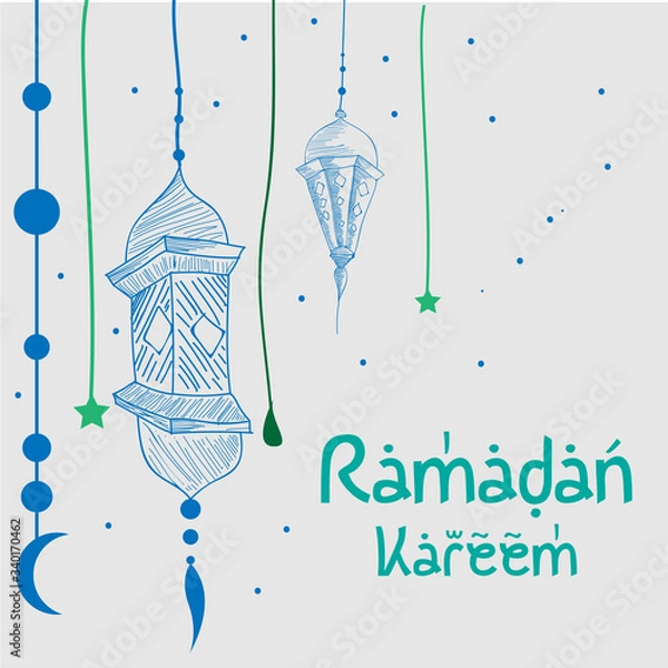 Obraz Sketch of Ramadan Lantern with grunge Background. Vector Illustration