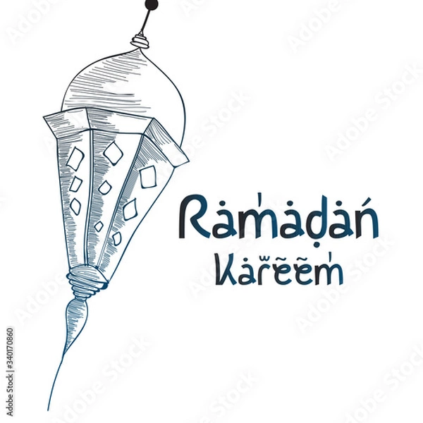 Obraz Sketch of Ramadan Lantern with grunge Background. Vector Illustration