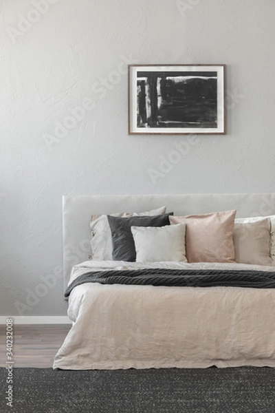 Obraz Elegant bedroom interior with king size bed in fashionable apartment, real photo