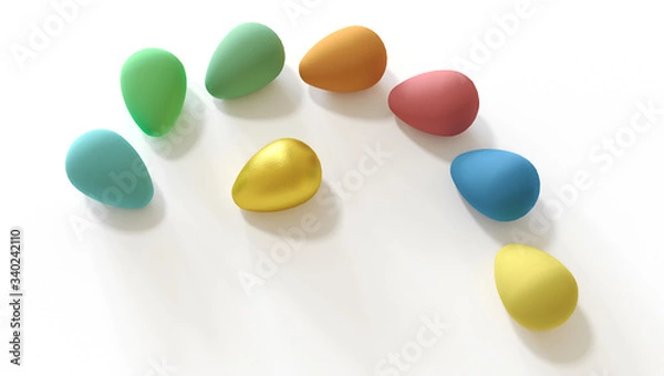 Obraz Easter multi-colored eggs on a pure white background. 3D render