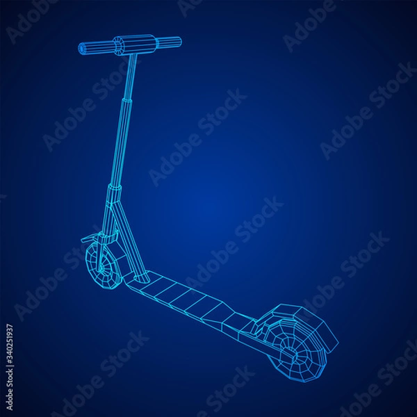 Fototapeta Roller scooter balance kick push bike. Eco alternative city transport. Wireframe low poly mesh vector illustration.