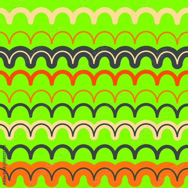 Fototapeta Grey and pink waves on green background: abstract seamless pattern, vector graphics.