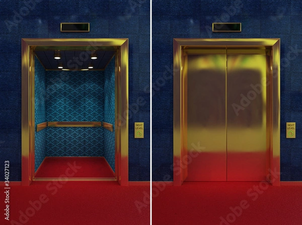 Fototapeta Otwarta i zamknięta luksusowa winda w lobby