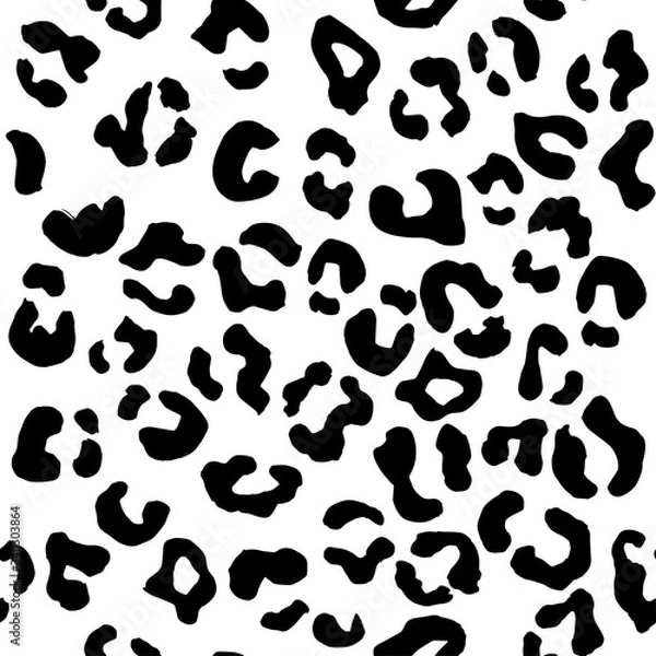 Fototapeta Leopard seamless pattern. Vector animal print. Black spots on a white background. Jaguar, leopard, cheetah, panther fur. Leopard skin imitation can be painted on clothes or fabric.
