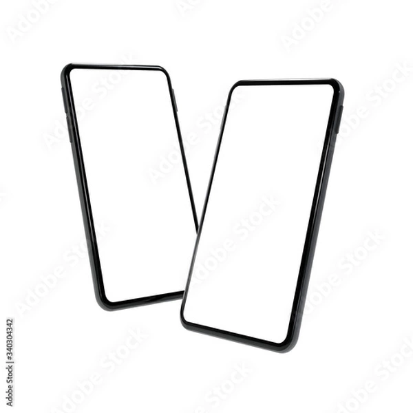 Fototapeta Realistyczne makieta smartfona Pusty ekran 3D Renderowane na białym tle 2 pozycje. Ścieżka przycinania
