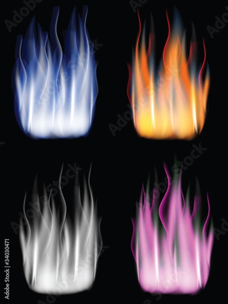 Fototapeta Fire set,,used,mesh,vector