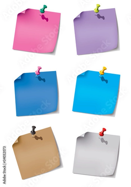 Fototapeta set two paper note with push pin