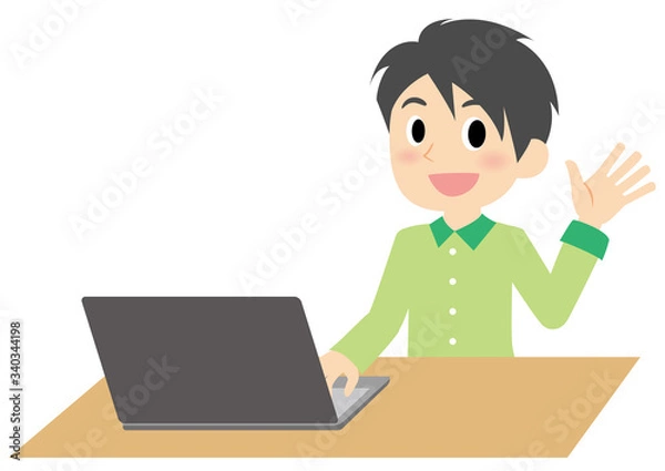 Obraz リモートワークの男性のイラスト