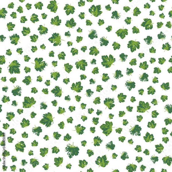 Obraz Gooseberry green leaves seamless pattern. Spring greenery repeating texture. Handmade nature plant background for fabric design, wallpapers, wrapping paper and other backdrop. EPS8 vector illustration