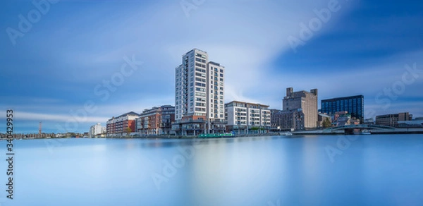 Fototapeta Dublin  Ireland -Aerial view of Dublin dockland district with the Capital Dock apartment block in the centre