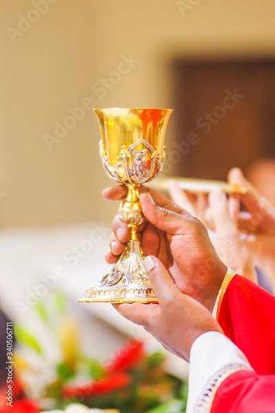 Obraz chalice with wine, blood of christ, ready for the communion of the faithful