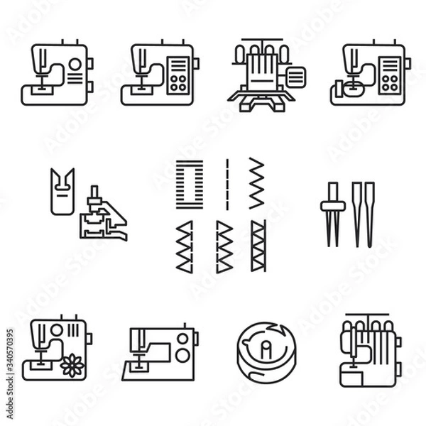 Obraz Sewing machines and accessories icons in line style