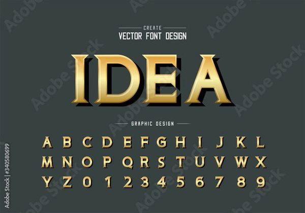 Fototapeta Gold font and alphabet vector, Golden idea typeface letter and number design