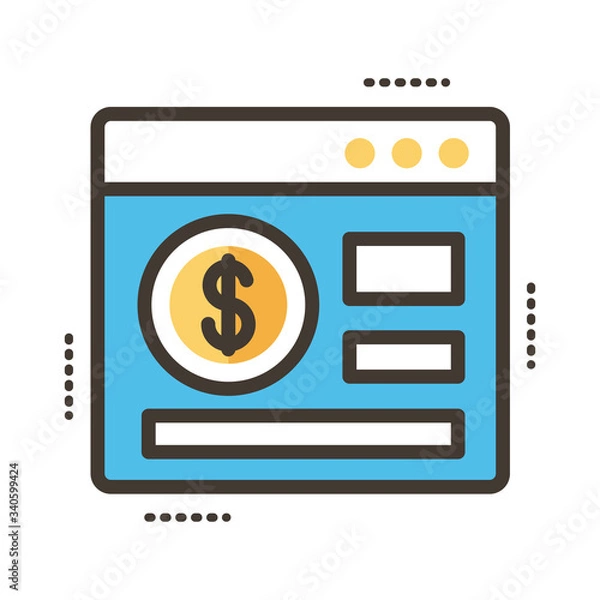 Fototapeta coin dollar in webpage line and fill style icon