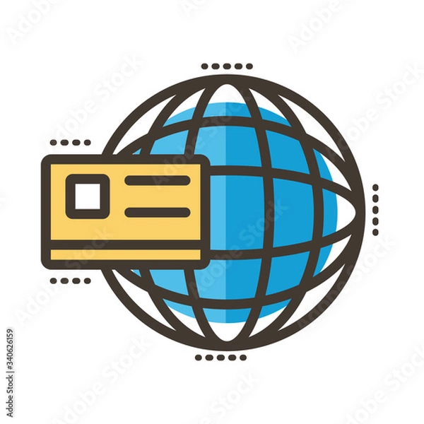 Fototapeta credit card with sphere browser line and fill style