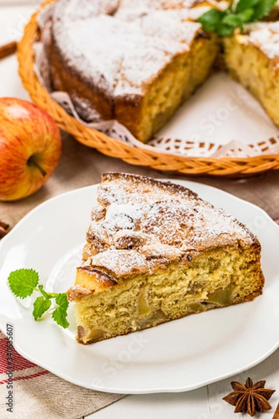 Fototapeta Apple Cake with Chunks of Sweet Apples. Selective focus.