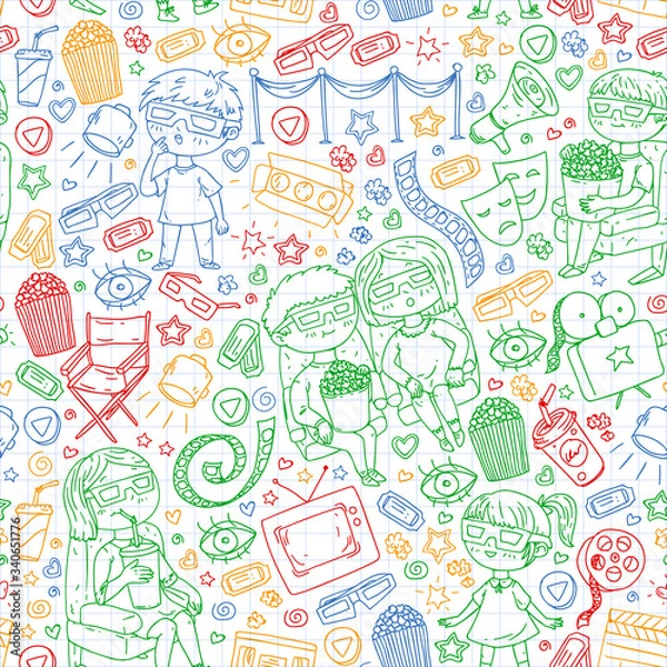 Fototapeta Online cinema. Vector pattern with movie icons.