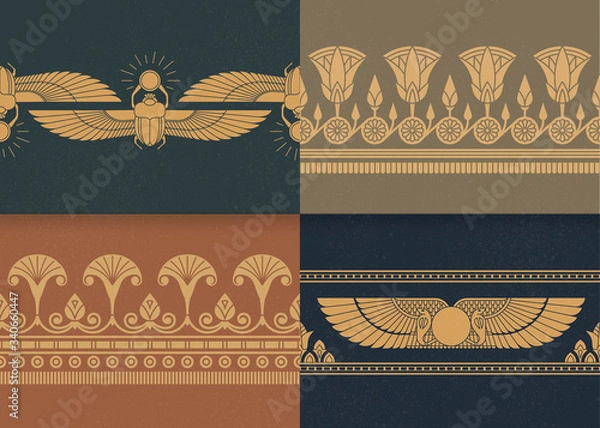 Fototapeta Set of four a seamless vector illustration of Egyptian national ornament on the various background
