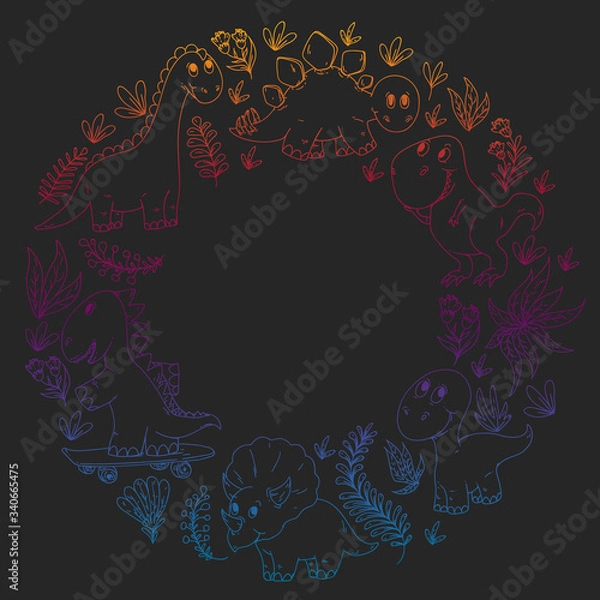 Fototapeta Dinosaurs, dino. Vector pattern kids fabric, textile, nursery wallpaper. Illustration for children.